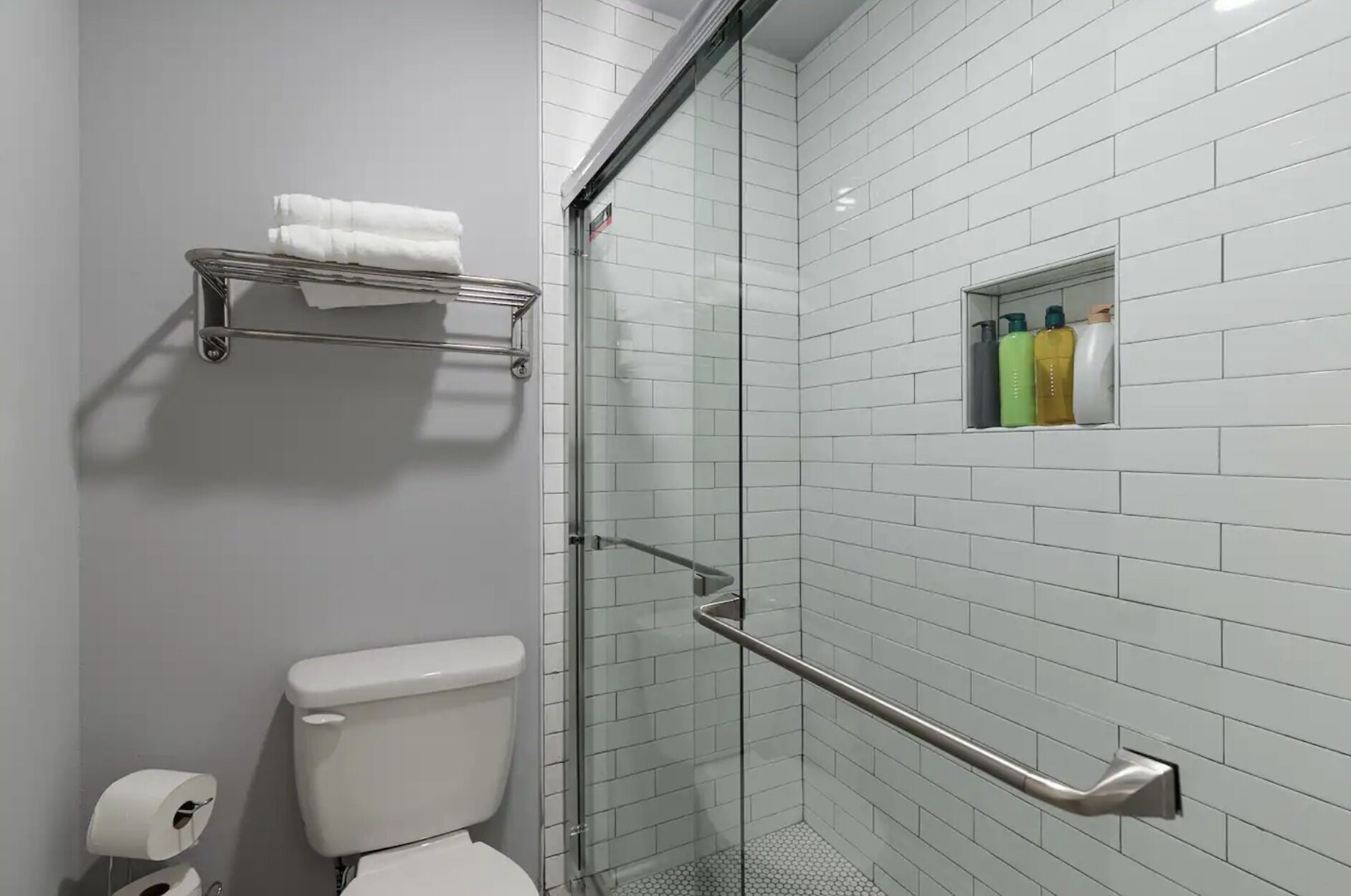 Eco-friendly toiletries, hair dryer, towels, soap