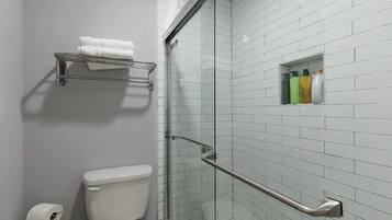 Eco-friendly toiletries, hair dryer, towels, soap