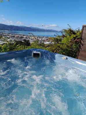 Outdoor spa tub - Stunning view & hot tub. New house handy to town
(Lower Hutt)