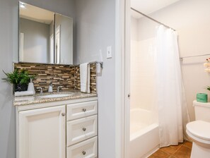 Eco-friendly toiletries, hair dryer, towels, soap
