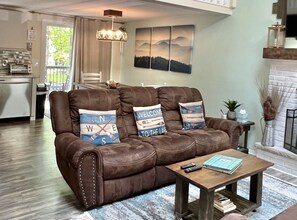 Smart TV, fireplace, video games, DVD player