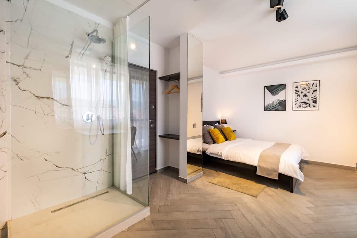 Estúdio design | 1 quarto, Wi-Fi de cortesia, roupa de cama