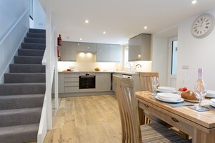 Fridge, dishwasher, electric kettle, toaster