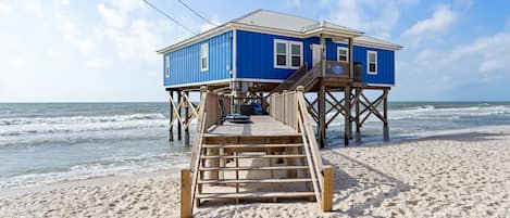 On the beach, sun-loungers, beach towels