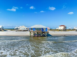 On the beach, sun-loungers, beach towels