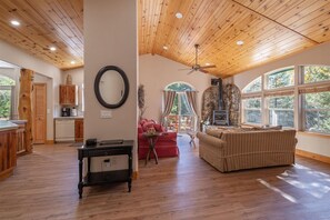 Smart TV, fireplace, table football, books