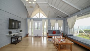 Villa Deluxe | Zona de estar | Una chimenea
