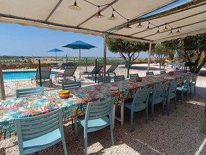 Outdoor dining - Maison Familiale 13 p Piscine Privée vue Mer (Portiragnes)