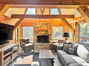 Smart TV, fireplace, video games, books