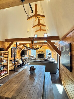 Smart-TV, Kamin, Videospiele, Bücher