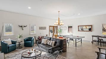TV connectée, cheminée, jeux vidéo, table de tennis de table