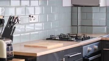 Fridge, microwave, oven, toaster