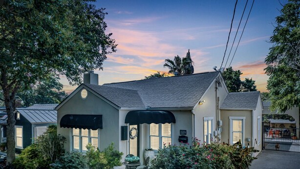 A two-story house with a front porch, a mailbox, and a number 529 sign. - New! Chic Cottage Home W/ Backyard Pool - 12 min to the River Walk! (Alamo Heights)