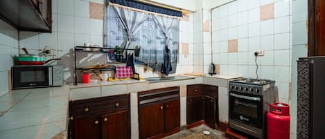 Fridge, microwave, oven, electric kettle