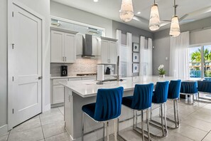 Fridge, microwave, oven, stovetop - Fairway Bliss: Private Pool, Theater, Themed Bedrooms, Free Water Park, Golf View (Kissimmee)