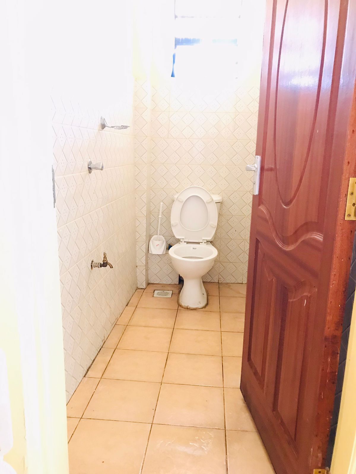 A small bathroom with a toilet, a sink, and a shower.