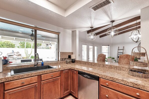 Fridge, microwave, dishwasher, ice maker