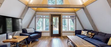 TV, DVD player, foosball, books