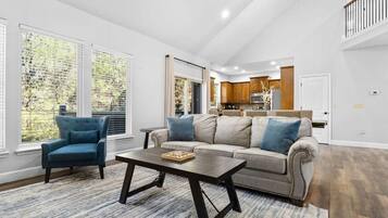 TV, fireplace, foosball, offices