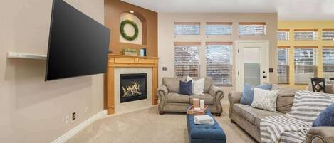 TV, fireplace, video games