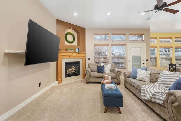 TV, fireplace, video games