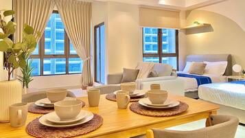 Individually decorated, individually furnished, desk, blackout curtains