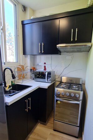 Fridge, microwave, oven, stovetop - Aparthoestudio in Downtown Puerto Plata (Puerto Plata)