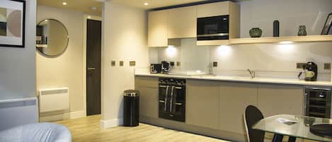 Fridge, microwave, oven, dishwasher