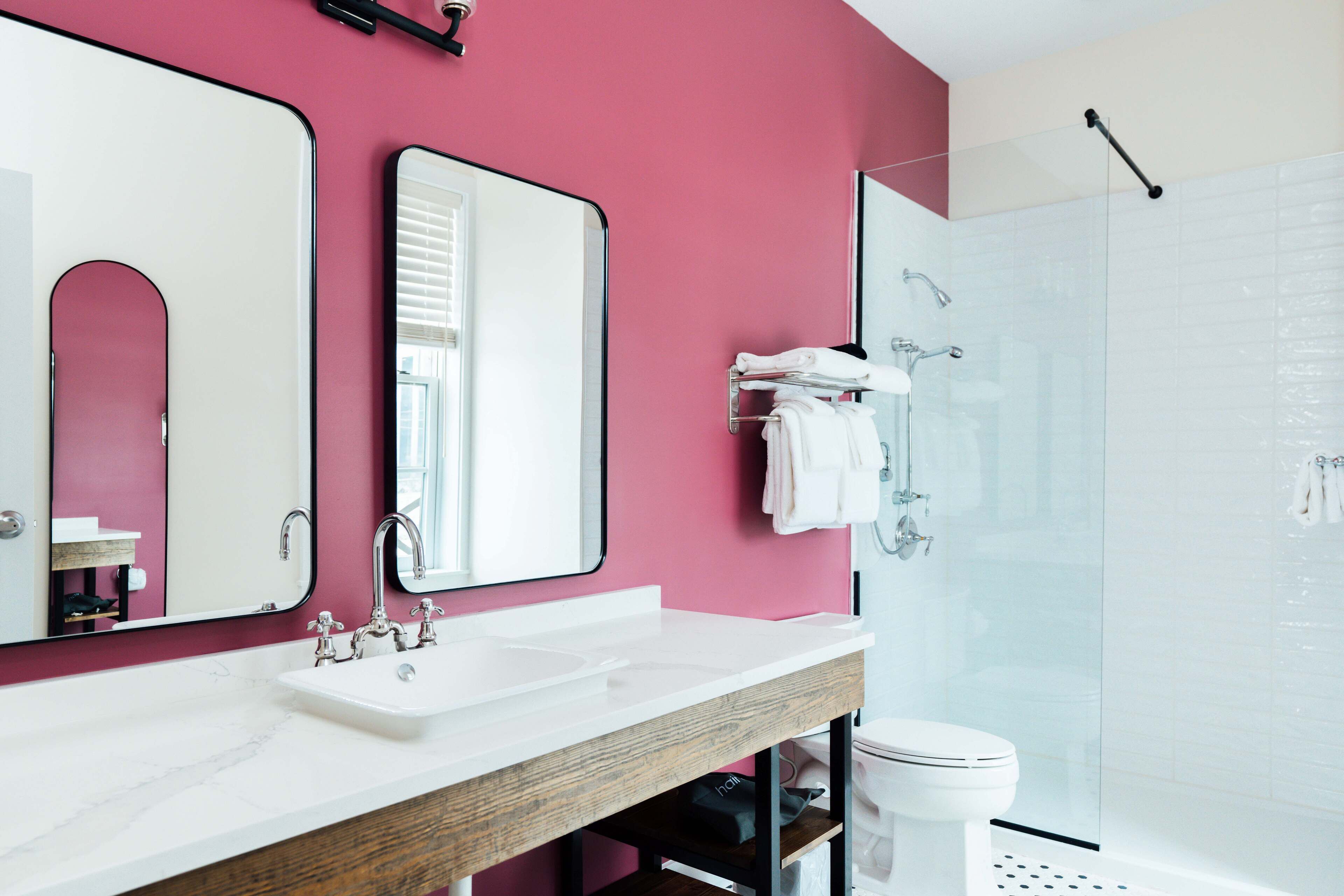 Shower, towels, soap, shampoo