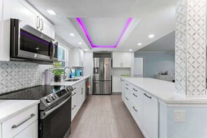 Fridge, microwave, dishwasher