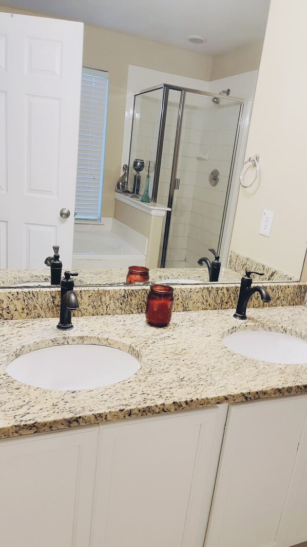 Shower, towels, soap, shampoo