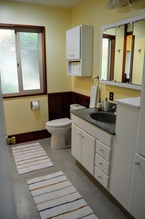 Séchoir à cheveux, serviettes fournies, savon, shampooing