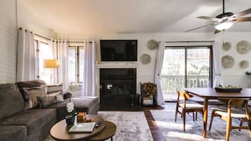 TV, fireplace
