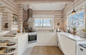 Fridge, stovetop, dishwasher, coffee/tea maker