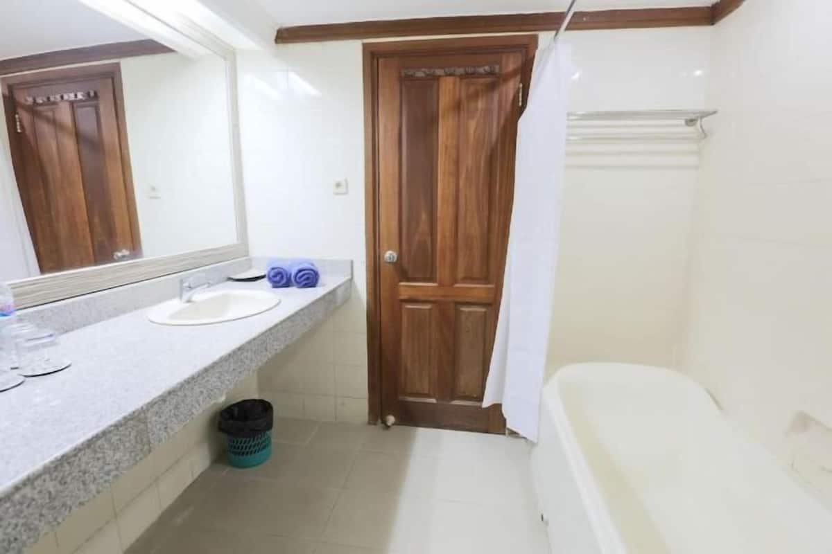 Bathroom | Shower, rainfall showerhead, hair dryer (on request), bathrobes