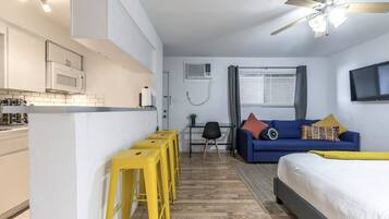 Desk, iron/ironing board, travel cot, free WiFi