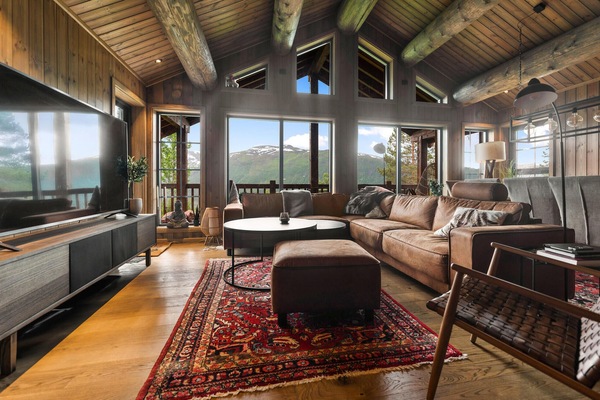 Smart TV, chimenea y estéreo