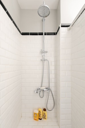 Shower, free toiletries, hair dryer, towels