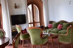 Una Smart TV, una chimenea, un reproductor de DVD, libros