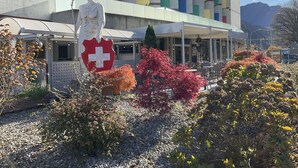 A building with a colorful facade and a statue in front. - Hotel Liberty Self Check-in (Bellinzona)