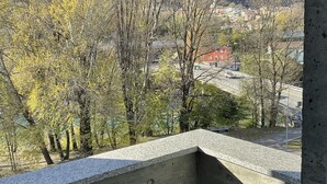 A concrete ledge overlooking a town with autumn foliage and a bridge. - Hotel Liberty Self Check-in (Bellinzona)