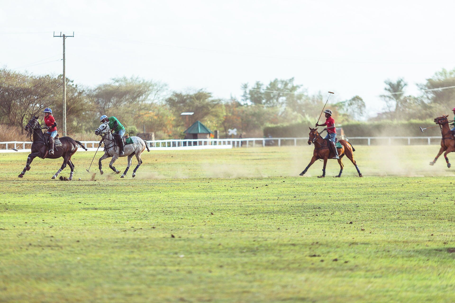 A horse race with jockeys on horses.