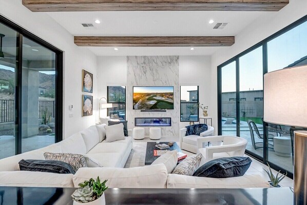 TV, fireplace, stereo, offices - Luxury Retreat w Pool, Hot Tub & Troon Golf Access (Scottsdale)