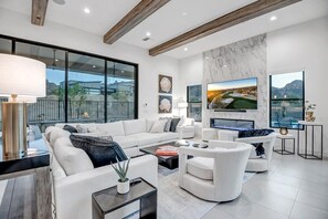 TV, fireplace, stereo, offices - Luxury Retreat w Pool, Hot Tub & Troon Golf Access (Scottsdale)