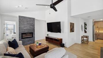 TV, fireplace, offices