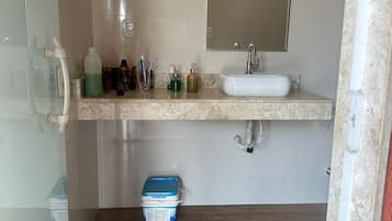 Shower, bidet, towels, soap