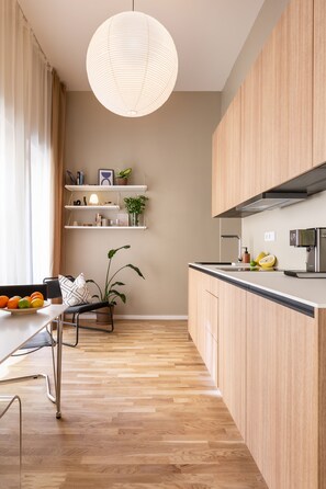 Studio, 1 Queen Bed with Sofa bed, Non Smoking | Private kitchen | Stovetop, espresso maker, electric kettle, cookware/dishes/utensils -  TurnKey | Republic Square Apartments (Prague)