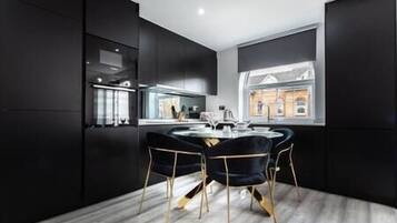 Fridge, microwave, oven, dishwasher