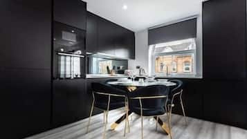 Fridge, microwave, oven, electric kettle