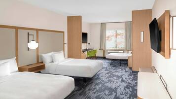 Desk, laptop workspace, blackout curtains, soundproofing